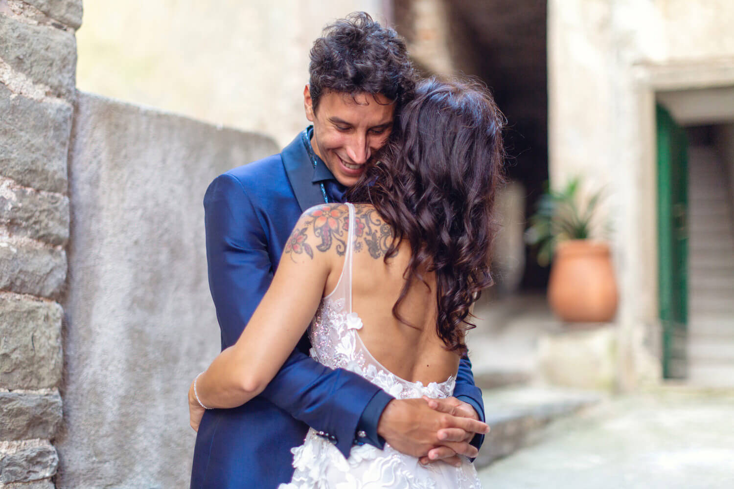 Bride and groom in Vernazza captured during their Post-Wedding Photoshoot