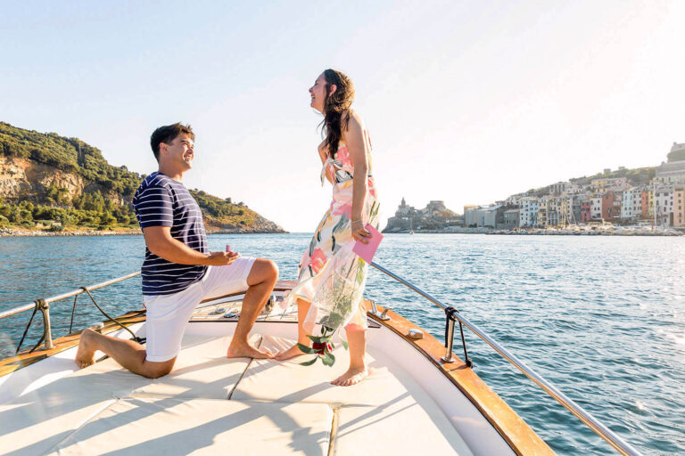 Marriage Proposal on a boat in Italian Riviera