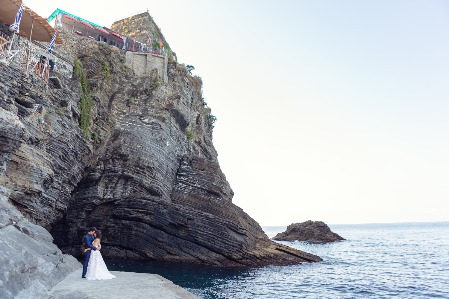Bride and Groom during a Post-Wedding Photoshoot in Cinque Terre, Italy