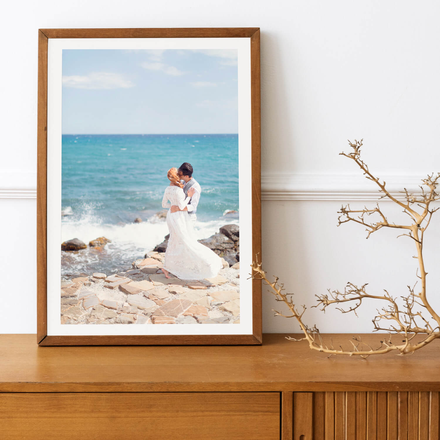 Wall art of a wedding captured in Cinque Terre, Italy